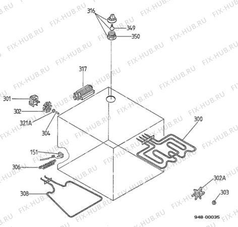 Взрыв-схема плиты (духовки) Electrolux EOB302 - Схема узла Functional parts